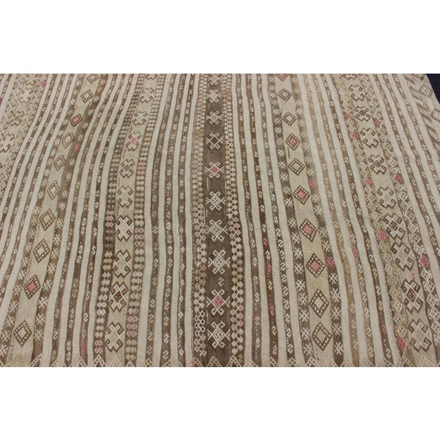 Vintage Turkish Kilim With Soft Taupe, Ivory, and Faded Pink Tribal Motifs For Sale - Image 10 of 13
