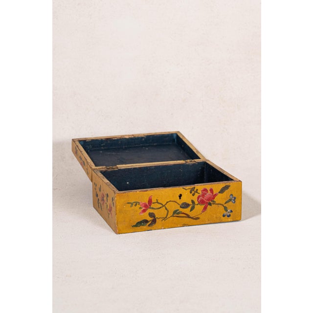 Mid 20th Century Vintage Hand Painted Mustard + Floral Box For Sale - Image 5 of 8