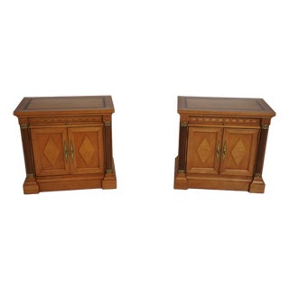 Pair Neoclassical Satinwood Finish 2 Door Nightstands For Sale