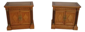 Pair Neoclassical Satinwood Finish 2 Door Nightstands
