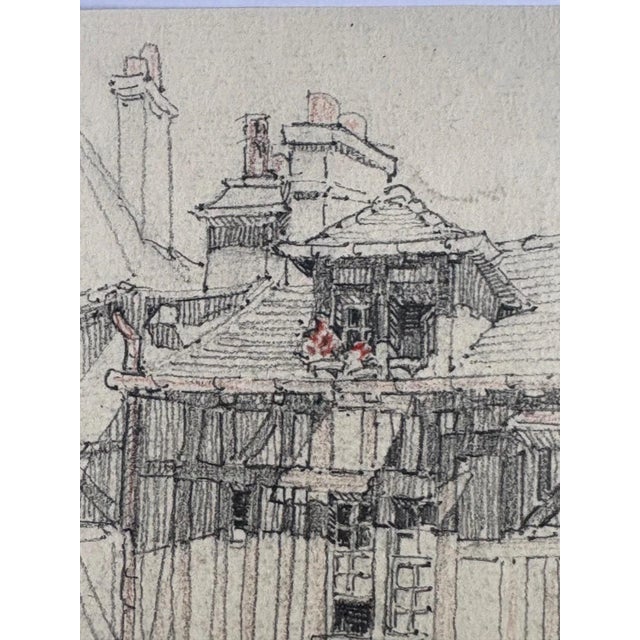 Realism Antique 1920s Walter Church Drawing in 11x14 Mat - Aître Saint-Maclou, Rouen For Sale - Image 3 of 4