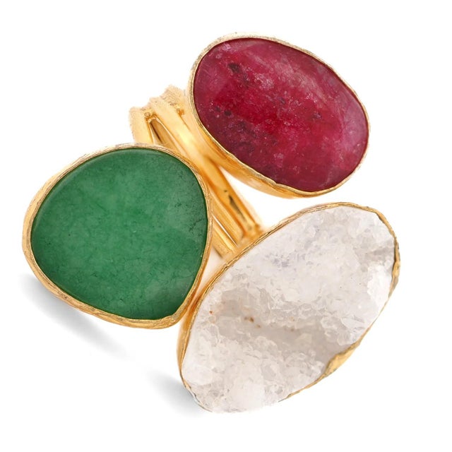 Contemporary Divine Earth Triple Adjustable Gemstone Ring, Size 4 For Sale - Image 3 of 10