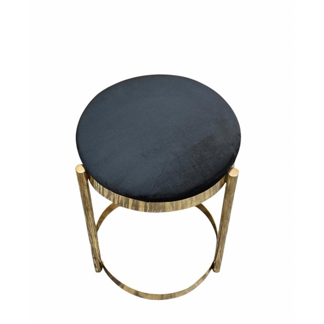Metal Golden Metal and Blue Fabric Stool, Italy, 1970s For Sale - Image 7 of 8