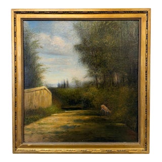 Antique French Landscape Study With a Deer For Sale