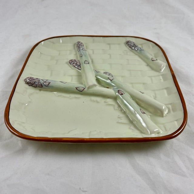 Ceramic Émile Gallé St Clément Art Nouveau Trompe l'Oeil French Asparagus Plate, 1870 For Sale - Image 7 of 13