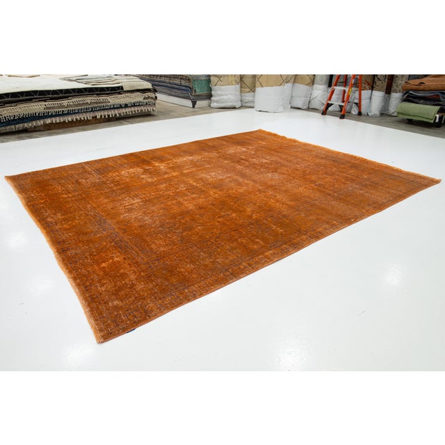 1930s Allover Designed Antique Persian Overdyed Wool Rug in Orange For Sale - Image 5 of 11