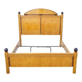 Drexel Art Deco Queen Size Carmel Finish Wooden Bed Frame For Sale