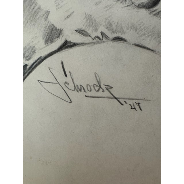 1940s 1940s Original Signed Graphite Illustration of Young Girl in Bonnet, 12 × 9.5 In. For Sale - Image 5 of 5