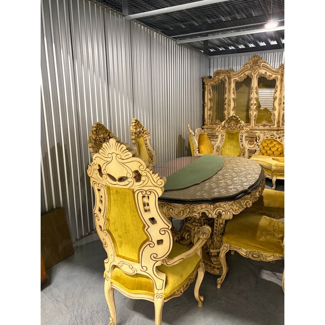 Wood Late-20th-Century Italian Baroque/Rococo Revival Dining Room Table With 6 Chairs For Sale - Image 7 of 12