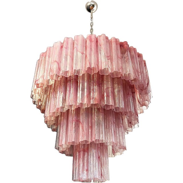 Vintage Murano Glass Tiered Chandeliers with 78 Alabaster Pink Glasses, 1990s, Set of 2 For Sale - Image 15 of 16