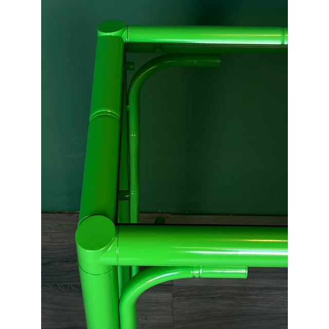 Mid-Century Modern Late 20th Century Faux Bamboo High Gloss Green Lacquered Console For Sale - Image 3 of 16