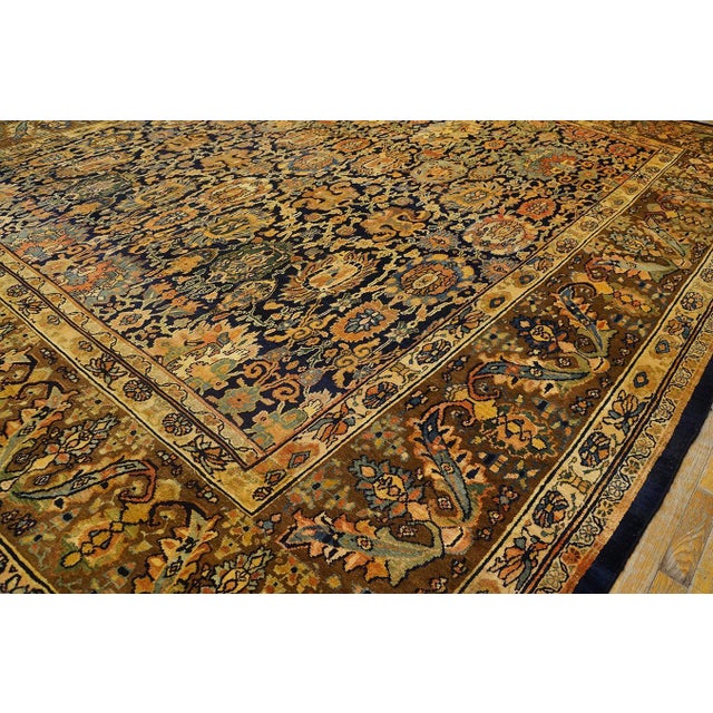 1880s Blue Navy Floral Traditional Antique Persian Bibikabad Rug 12'4'' X 14'2'' Hand Knotted Wool Carpet For Sale - Image 14 of 18