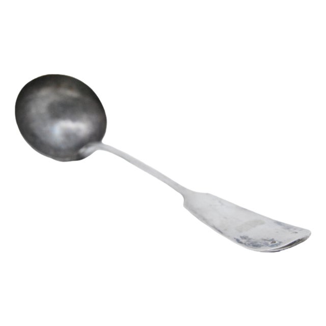 Plain Silver Soup Ladle with Scalloped Handle For Sale
