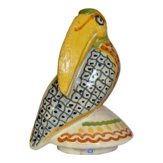 Made in Mexico Hand Painted and Glazed Terra Cotta Tucan Figure For Sale