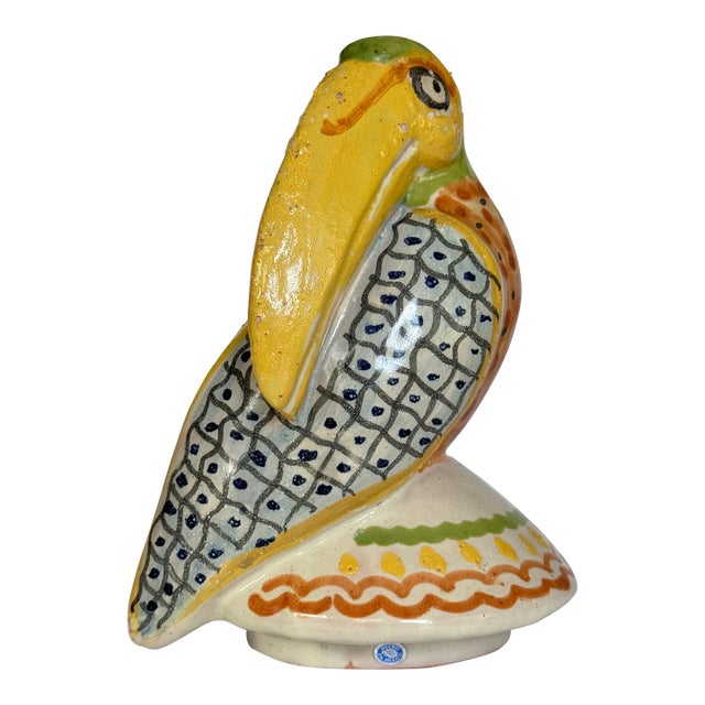 Made in Mexico Hand Painted and Glazed Terra Cotta Tucan Figure For Sale