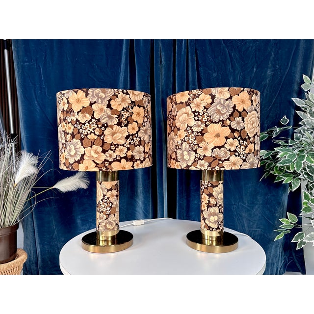 Large Brutalist Table Lamps in Velvet and Brass with Opulent Floral Decor, 1970s, Set of 2 For Sale - Image 11 of 18