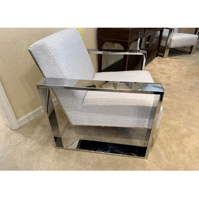 Bernhardt Pair of Matching Berhardt Furniture Milo Baughman Rl Style Cantilever Chome Lounge Chairs For Sale - Image 4 of 9