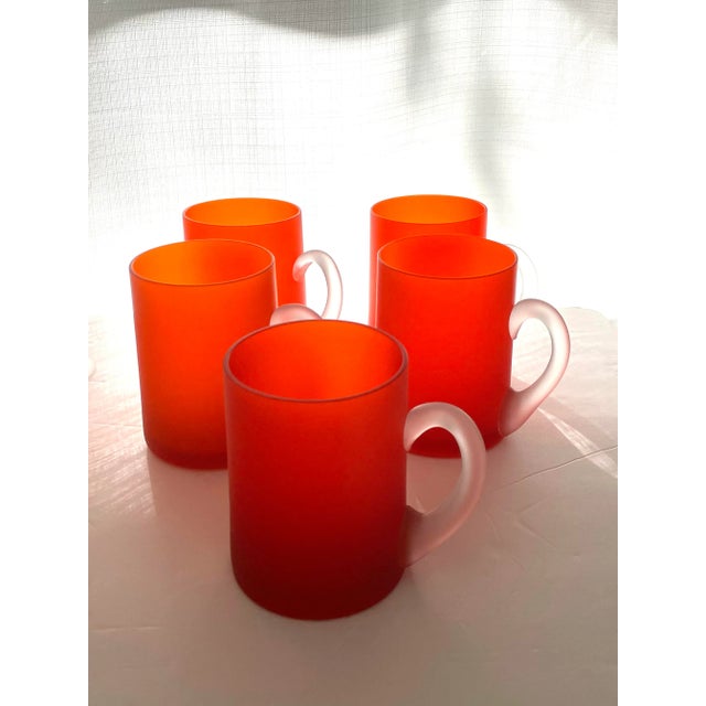 Mid-Century Modern Set of 5 Vintage Orange Satin Glass Carlo Moretti Mugs For Sale - Image 3 of 13