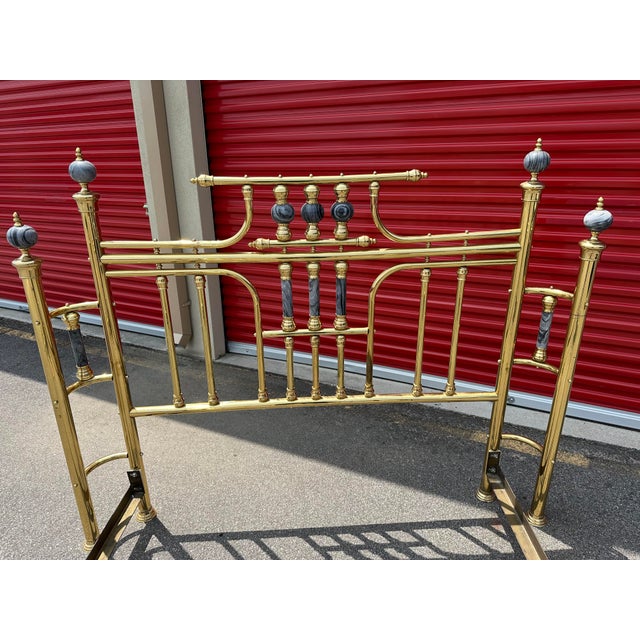 Early 20th Century Vintage Brass Queen Headboard & Footboard With