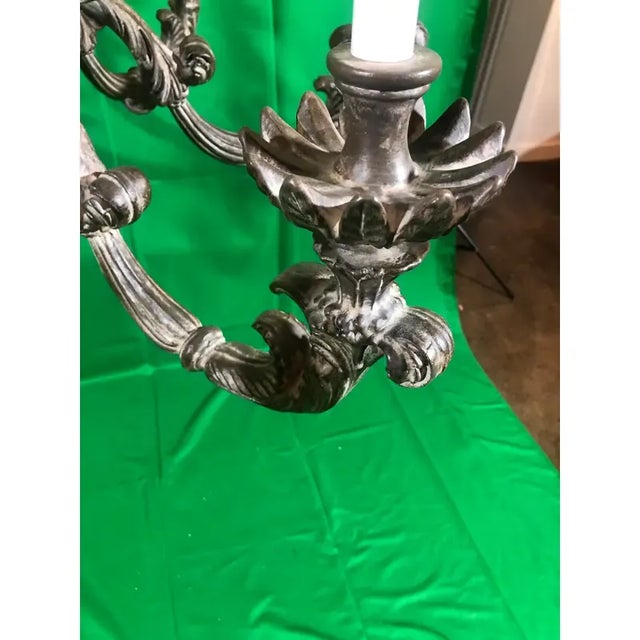 Silver Vintage Italian Hand Carved 2 Tier Chandelier With 12 Lights For Sale - Image 8 of 12