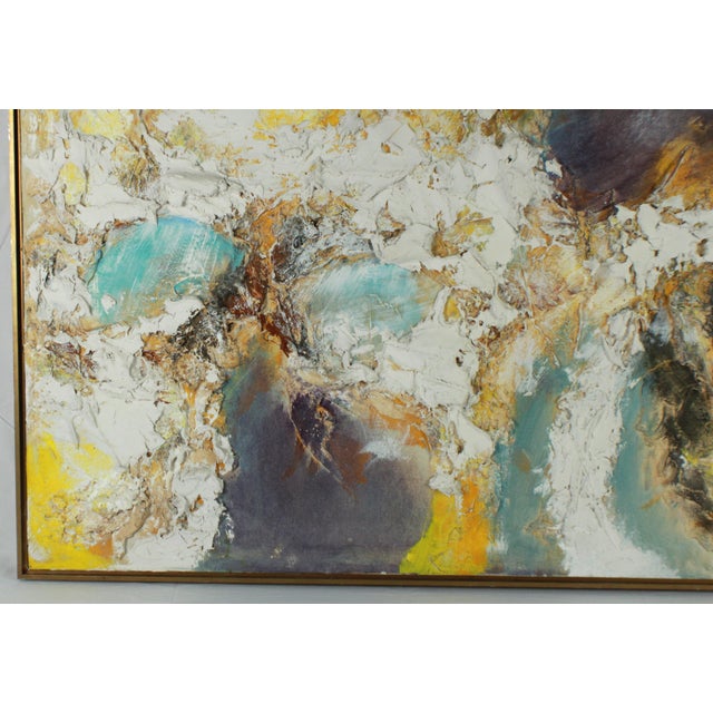 1960s Vintage Lee Reynolds Textured Impasto Abstract Oil Painting, Blues & Earth Tones 1960's For Sale - Image 5 of 18