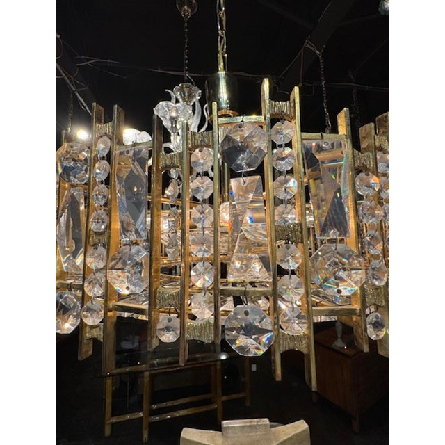 German Gilt Brass and Crystal Chandelier For Sale - Image 4 of 4