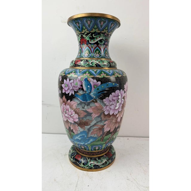 Blue Monumental Chinese Cloisonne Enamel Vase For Sale - Image 8 of 13