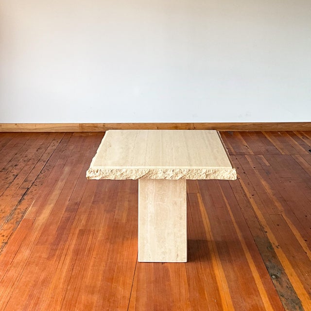 Stone International Italian Square Top Travertine Side Table With Raw Edges For Sale - Image 4 of 8