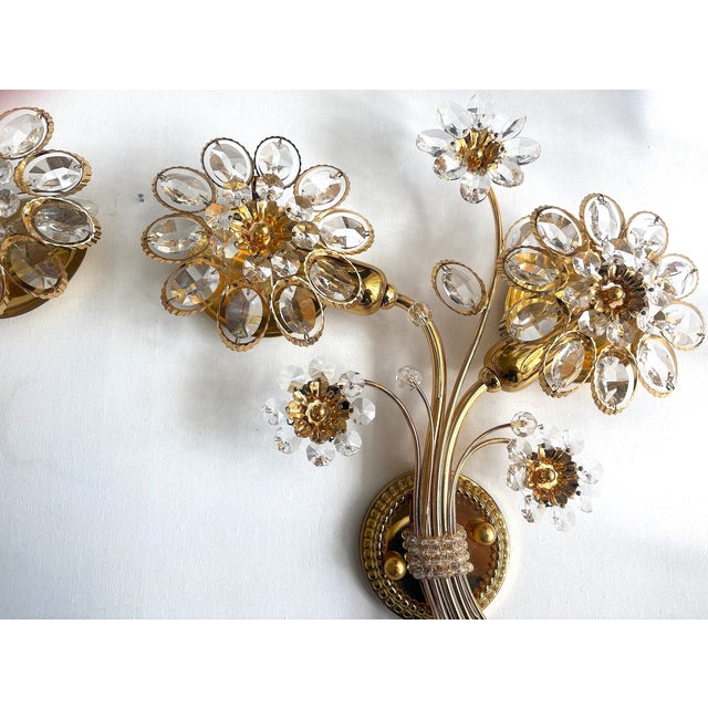 Vintage Brass Lead Crystal Wall Lamps from Palwa, 1960s, Set of 2 For Sale - Image 9 of 12