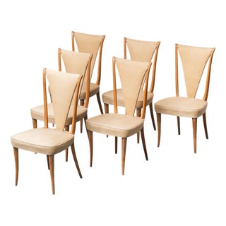 Wood and Leather Chairs in the style of Vittorio Dassi, 1950s, Set of 6 For Sale