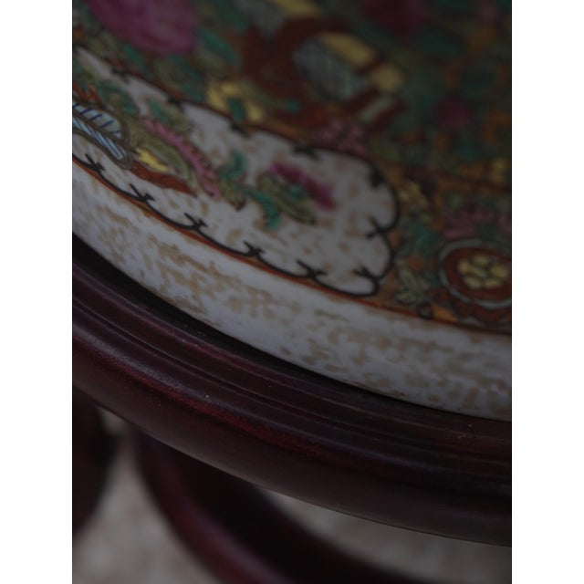 Large Chinese Porcelain Rose Medallion Floor Vase on Stand For Sale - Image 9 of 13