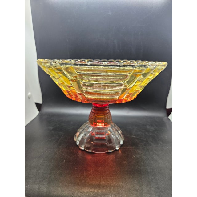Jeannette Glass Vintage 1950s Jeannette Glass Louisa Amberina Pattern Pedestal Fruit Bowl. For Sale - Image 4 of 5