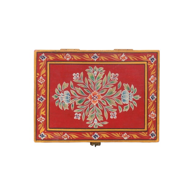 Hand Painted Floral Red Trinket Box For Sale - Image 4 of 8