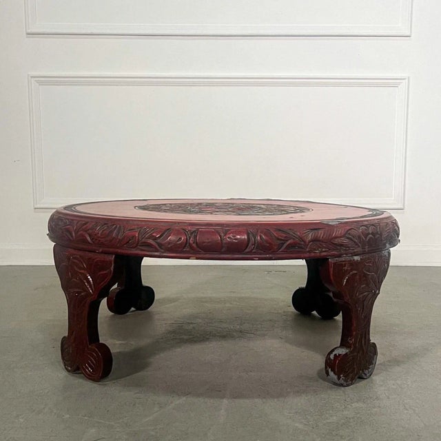 Early 20th Century Hand Carved and Painted Asian Coffee Table For Sale - Image 5 of 12
