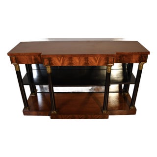 1920s Antique French Empire Flame Mahogany Mirror Back Console Table For Sale