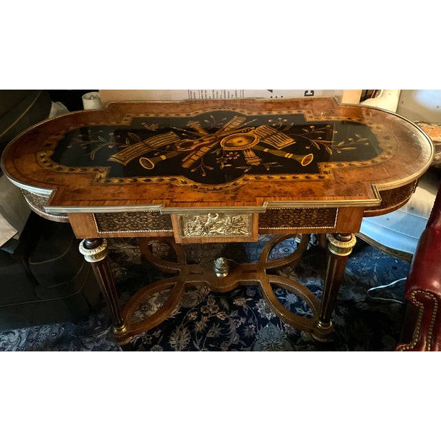 Early 20th Century Large Louis XVI-Style Desk Center Table With Marquetry and Joinery For Sale - Image 13 of 13