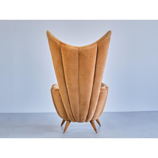 Armchair in Velvet and Fluted Walnut by Guglielmo Ulrich, Italy, 1940s For Sale - Image 12 of 15