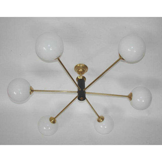 Modern Vintage Chandelier in Brass, Glass and Metal by Stilnovo, 1960s For Sale - Image 3 of 9