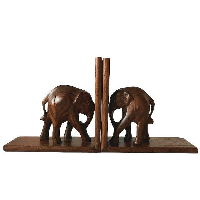 Wood Mid-Century Hand-Carved Teak Elephant Bookends, 1960s, Set of 2 For Sale - Image 7 of 7