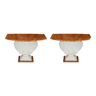 Pair of Vintage Faux Marble Shell Form Consoles For Sale