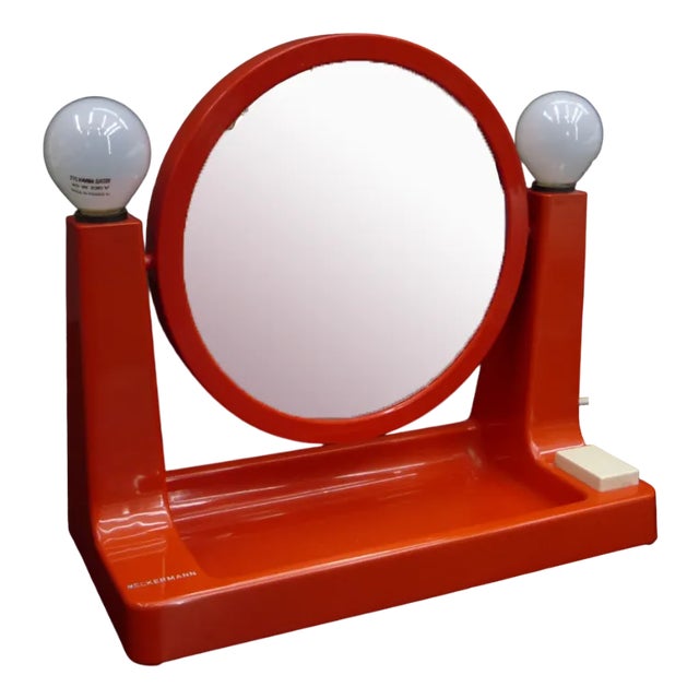 Space Age Orange Plastic Makeup Mirror with Lighting by Neckermann, 1970s For Sale