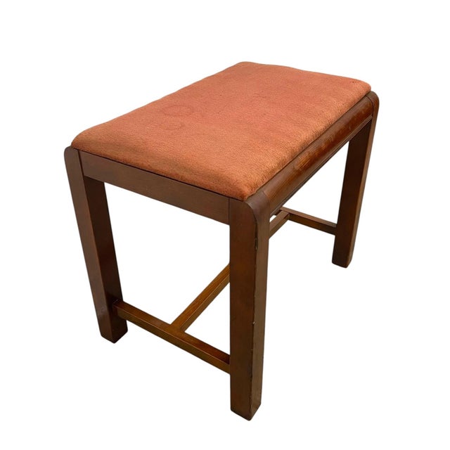 Vintage Mid Century Modern Upholstered Bench Stool With Wooden Frame For Sale In Seattle - Image 6 of 10