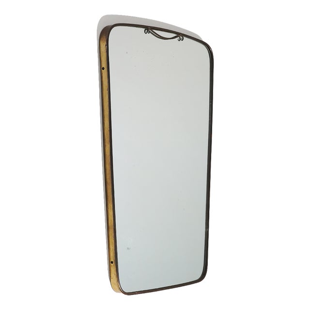 Wall Mirror with Brass Frame, 1950s For Sale