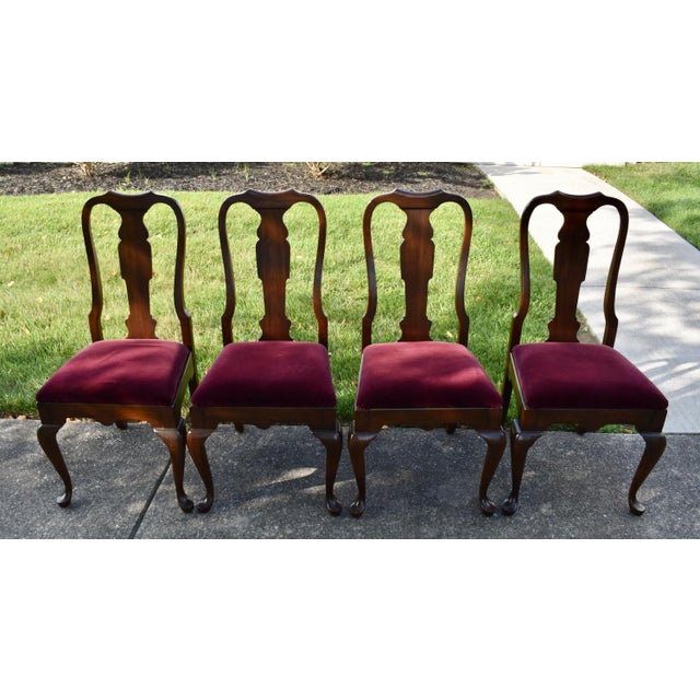 Pennsylvania House Pennsylvania House Cherry Dining Chairs Vintage Queen Anne Set of 6 Velvet For Sale - Image 4 of 17