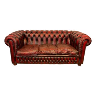 Vintage Chesterfield Three-Seater Sofa in Oxblood Leather, 1980s For Sale