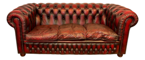 Vintage Chesterfield Three-Seater Sofa in Oxblood Leather, 1980s