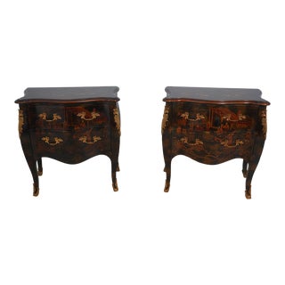 Pair Maitland Smith Chinoiserie Decorated French Commodes For Sale