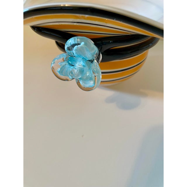 Vintage Block Crystal Hand-Blown Striped Art Glass Derby Hat Bowl For Sale In Boise - Image 6 of 7