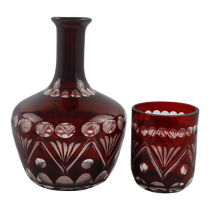 Vintage Bohemian Ruby Flashed Cut Glass Bedside Carafe & Tumbler Set