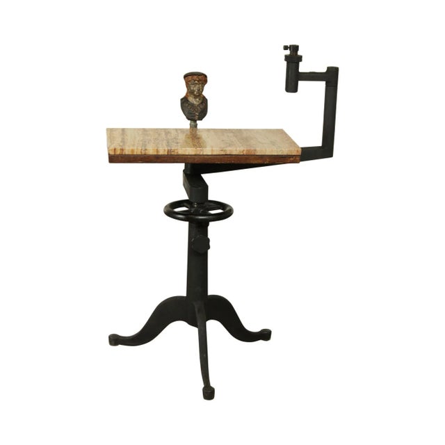 Industrial Work Table Converted to Side Table with Marble Top For Sale - Image 13 of 13